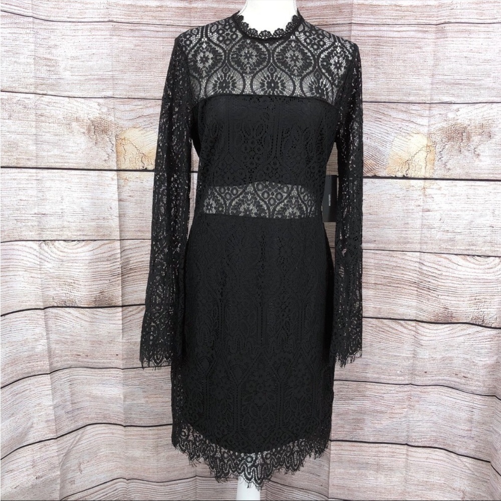 NWT Lulu’s Appetite for Seduction Black Lace Long Sleeve Dress Size L
